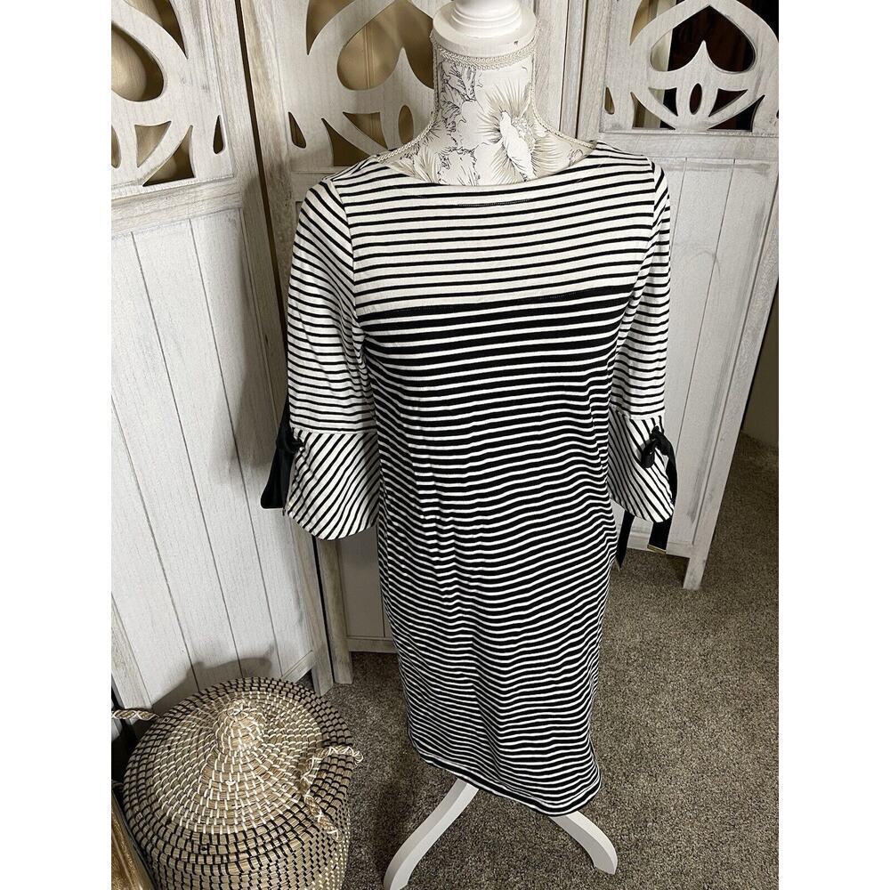 Lauren Ralph Lauren Black White Dress Stripe Bow Sleeves Knit Size Small